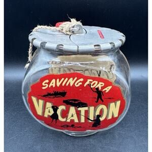 Vtg 1950’s Bower Fish Bowl Coin BANK SAVING FOR A VACATION BUBBLE BANK Complete